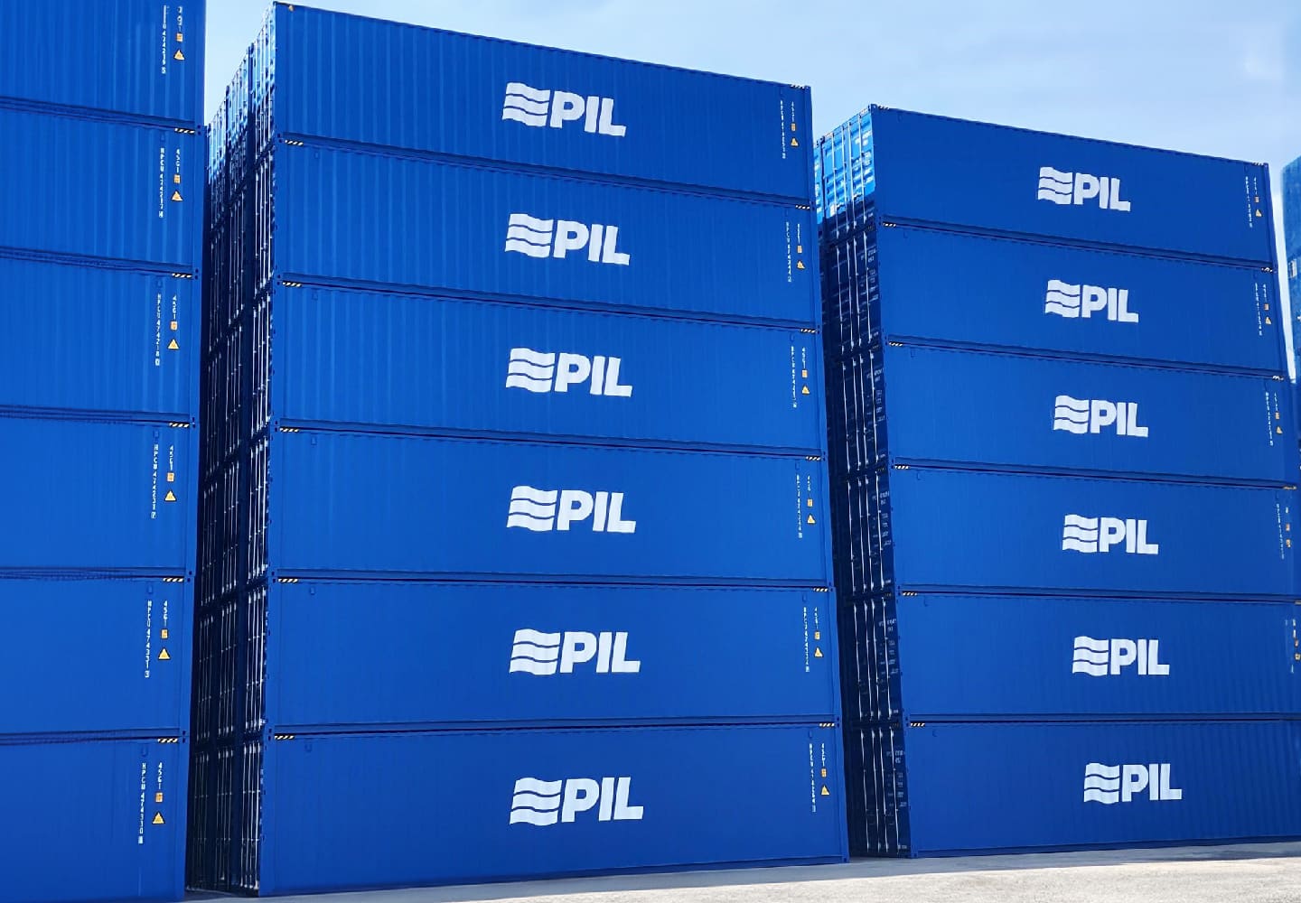 Stacks of blue PIL containers