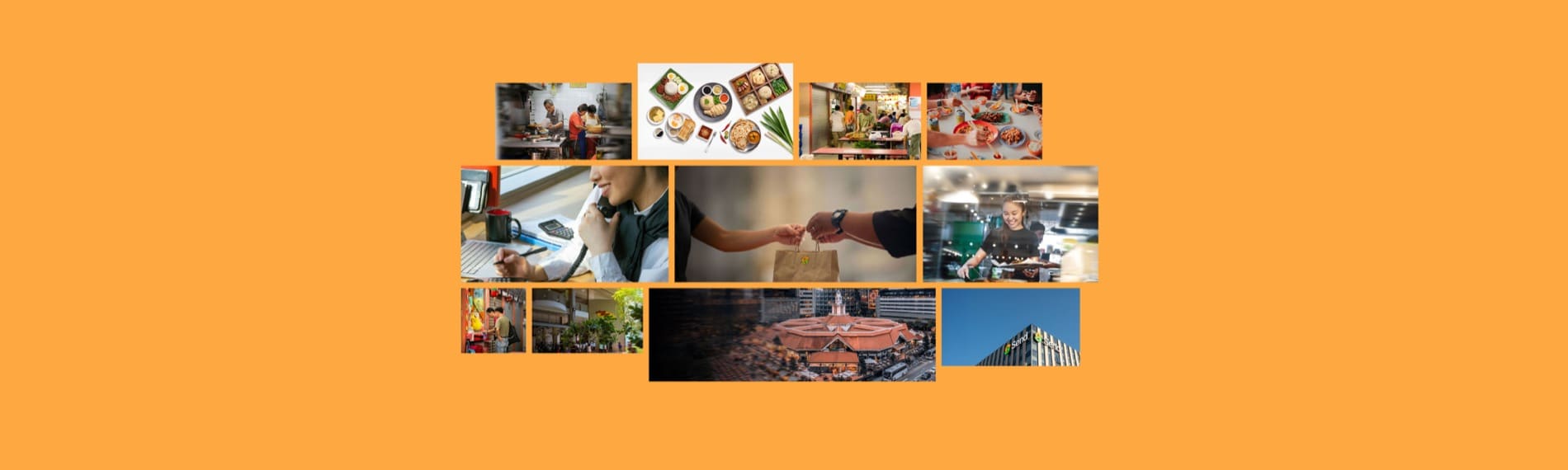 Collage of hawker and community photography on orange